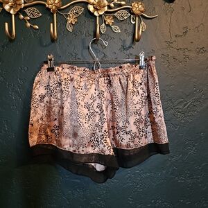 Pink Animal Print Satin Lounge Shorts with Black Trim